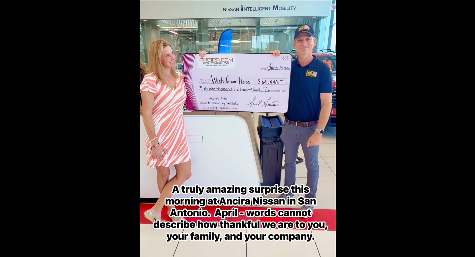 Ancira Auto Group presenting a $69,940 donation to Wish for Our Heroes